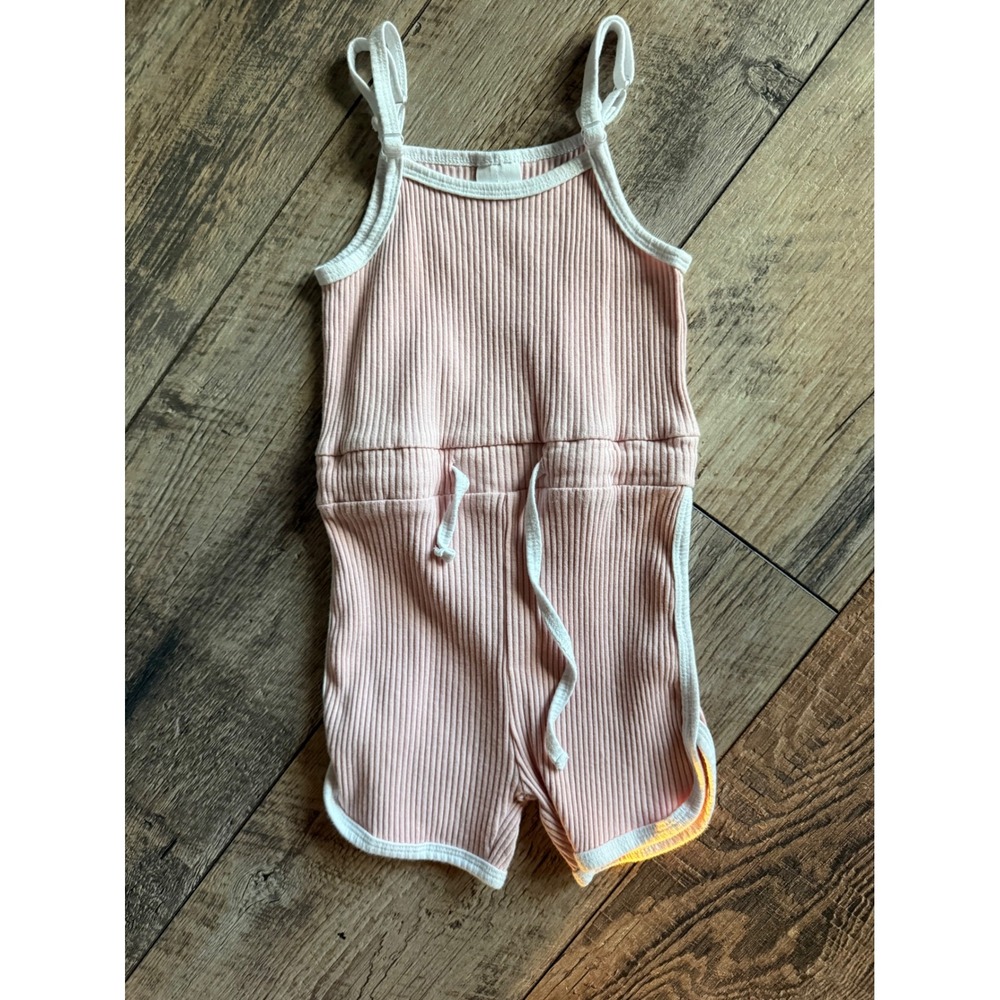 Pink‎ Ribbed Knit Romper Sleeveless One Piece Shorts Drawstring Kids 3-4Y